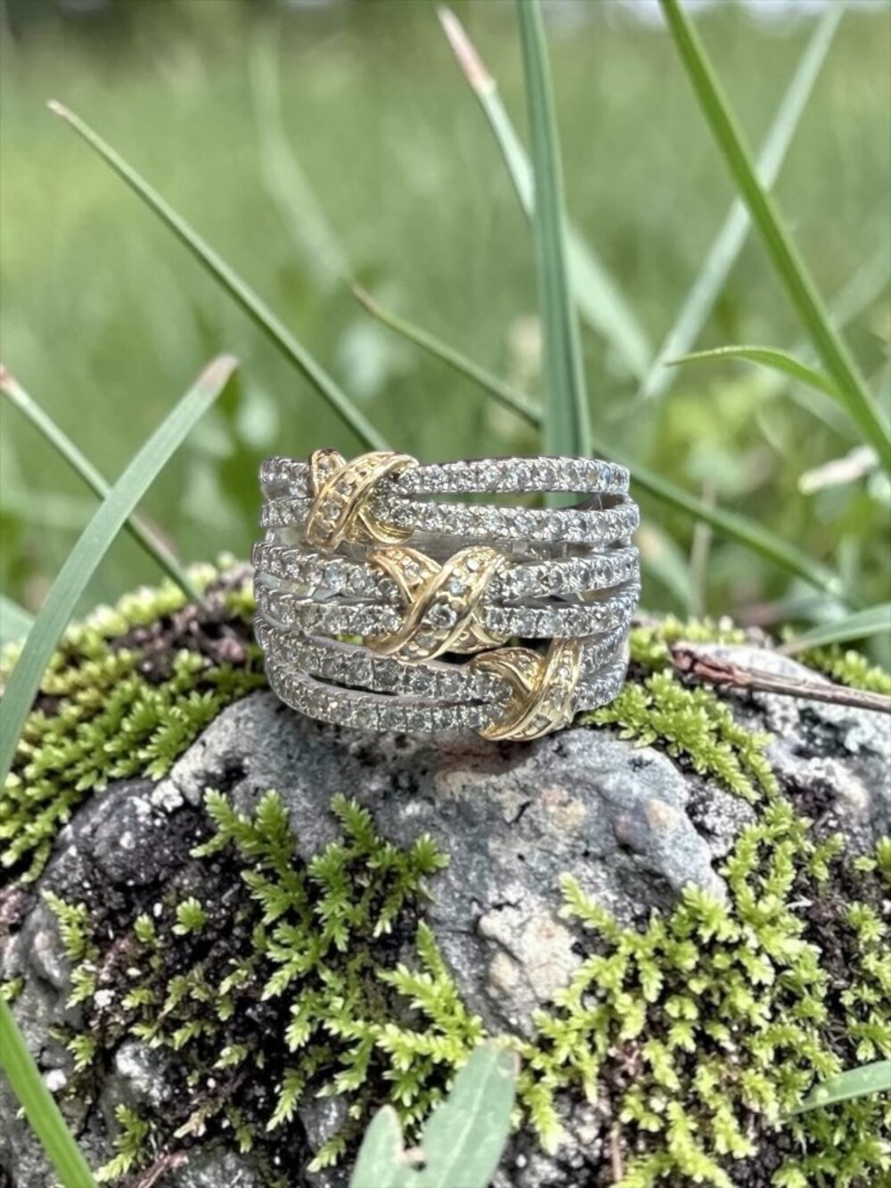 10K Two-Tone Gold Multi-Strand Crossover Diamond Ring with Appraisal